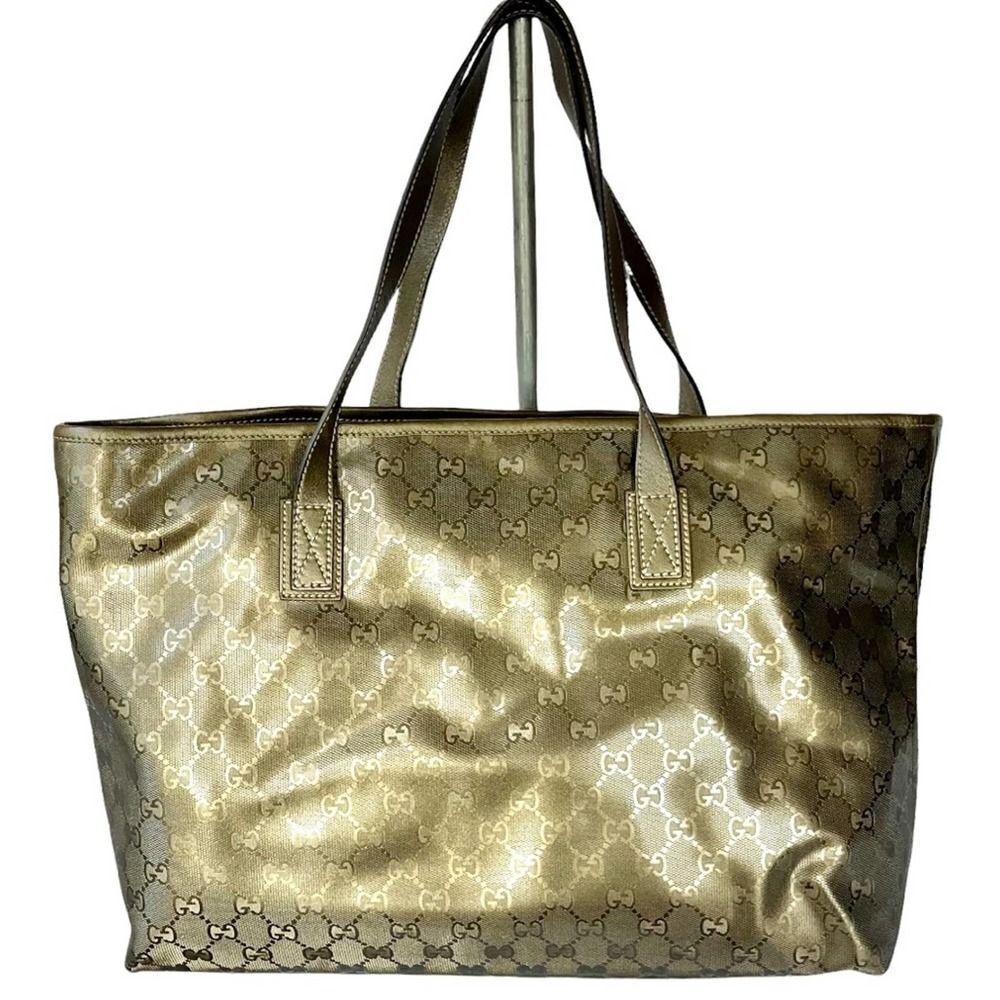 Gucci Imprime Gunmetal GG Coated Canvas Tote Handbag Shoulder Bag Medium - Picture 2 of 12